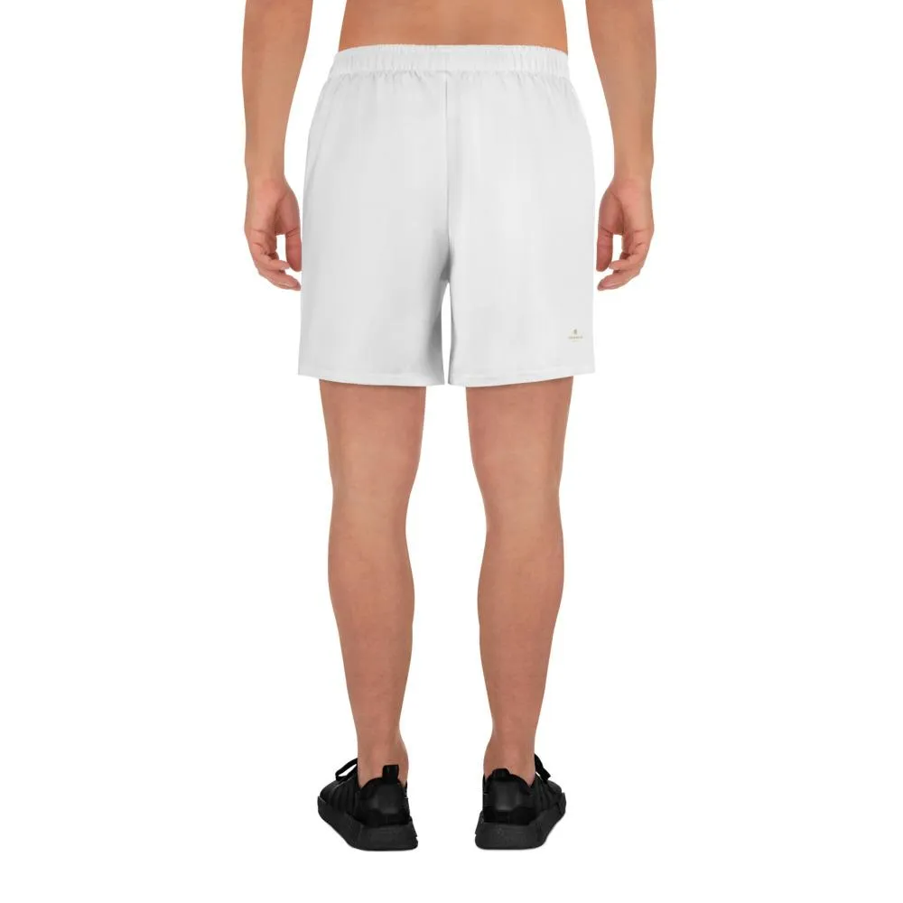 White Men's Long Shorts, Bright Titanium Solid Color Print Long Shorts-Made in Europe